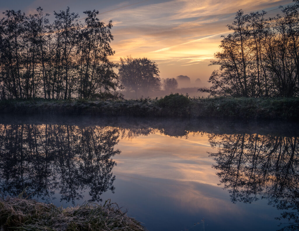 Sunrise over the Sambre-Oise Canal, Ors, France