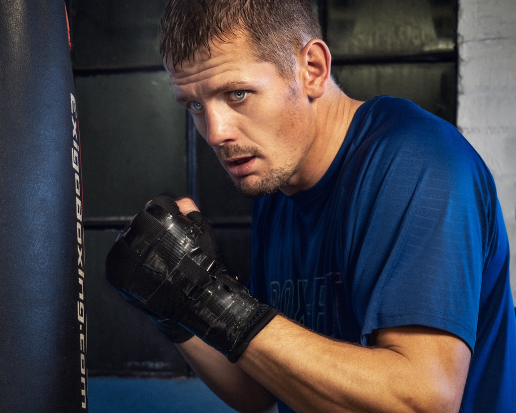 Photograph of professional boxer Alex training at Creekside Boxing Club, Faversham, Kent